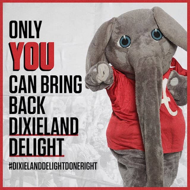 This image accompanied the video announcing the return of Dixieland Delight featured on Athletic Director Greg Byrnes Twitter account.