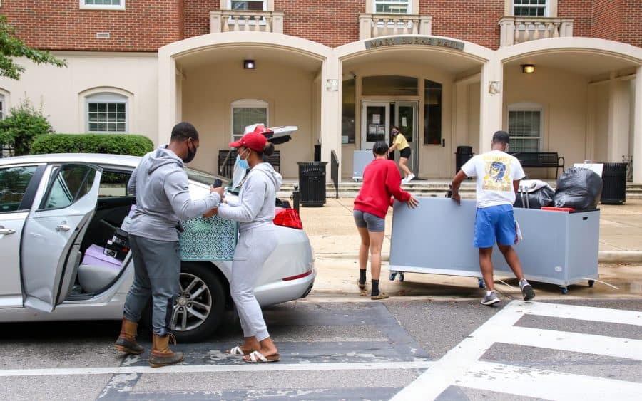 Students prepare to move out of Burke West after learning that the dorm would be used for COVID-19 isolation space in August 2020. 