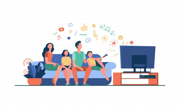 Illustration of a family watching television.