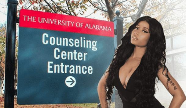 A photo of Nicki Minaj in front of the Counseling Center.