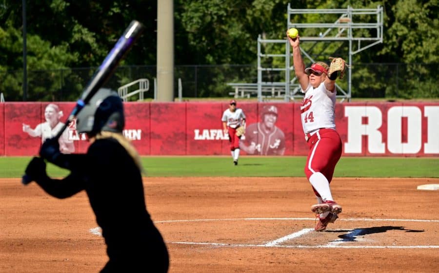 Junior pitcher Lexi Kilfoyl throws a pitch to a University of Louisiana-Monroe batter on Oct. 17, 2021. 