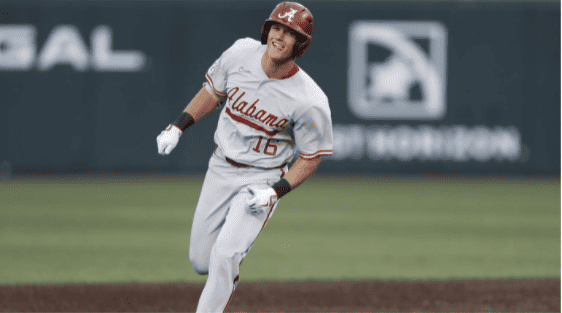 Alabama designated hitter Owen Diodati (16) trots around the bases after a home run in the Crimson Tide’s 6-3 win over the No. 1 Tennessee Volunteers on April 16 at Lindsey Nelson Stadium. 