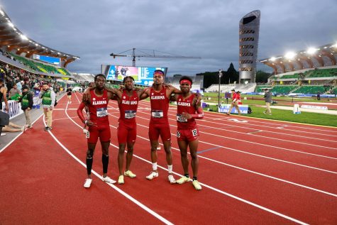 Leander Forbes, Demetrius Jackson, Corde Long and Khaleb McRae pose for a picture at the 2022 NCAA Track and Field Championships in Eugene, Oregon.